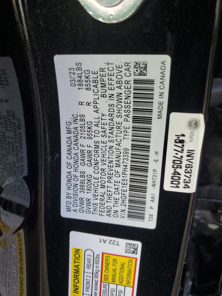 2023 HONDA CIVIC SI VIN:2HGFE1E51PH473399