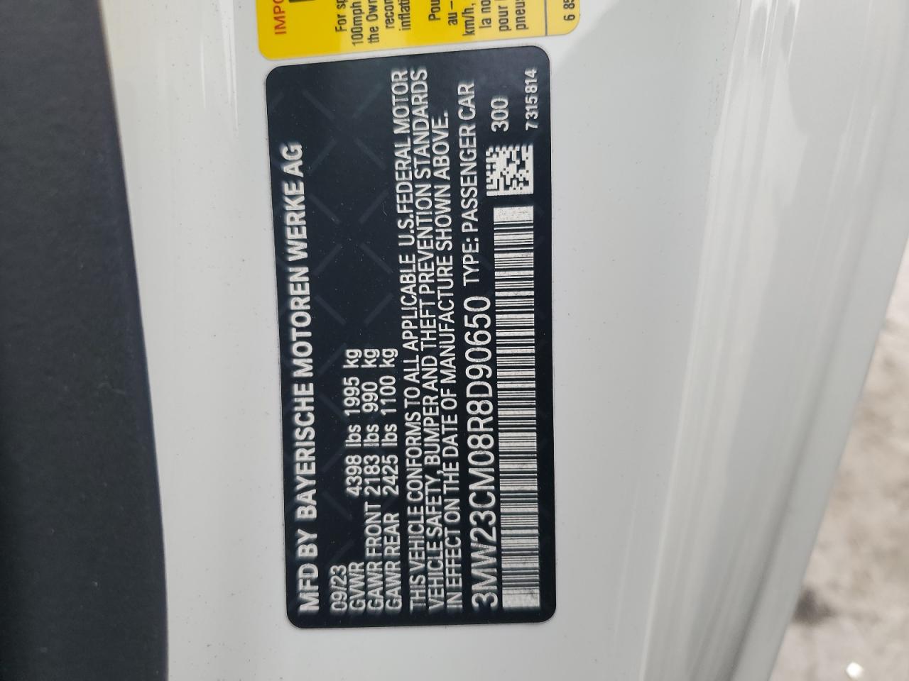 2024 BMW 230I VIN:3MW23CM08R8D90650