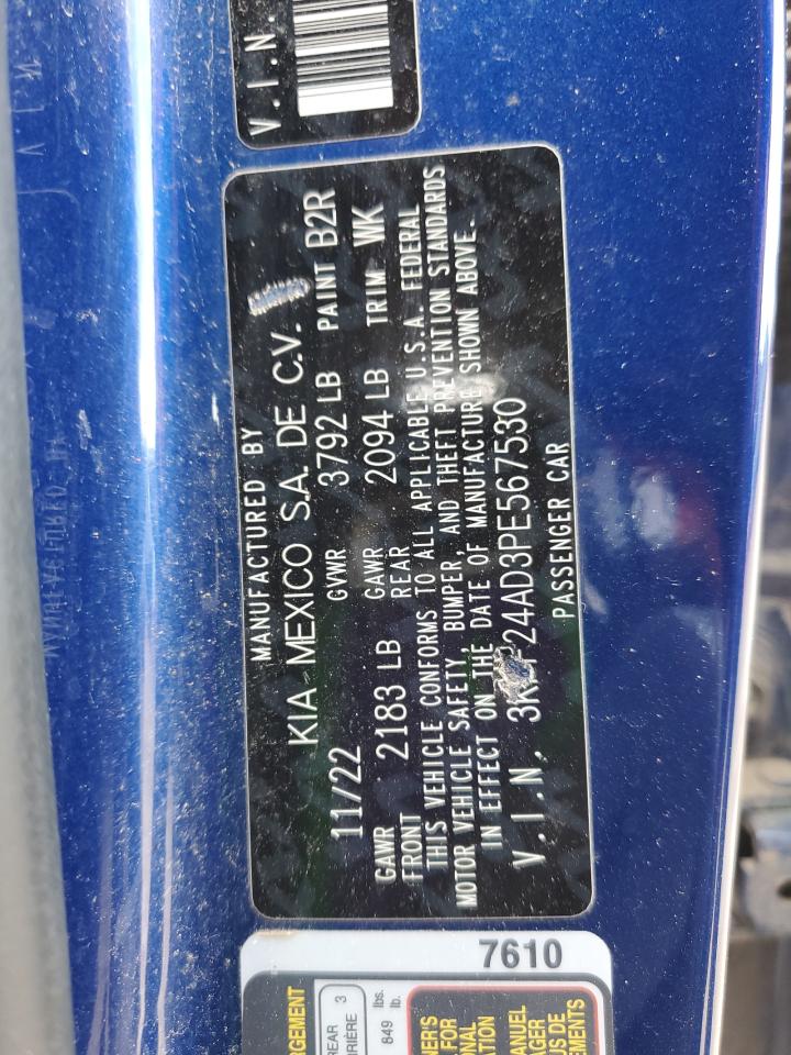 2023 KIA FORTE LX VIN:3KPF24AD3PE567530