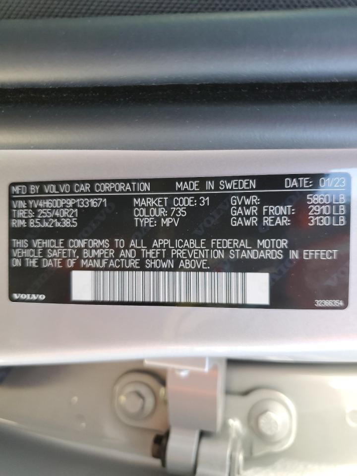 2023 VOLVO XC60 POLESTAR ENGINEERED VIN:YV4H60DP9P1331671