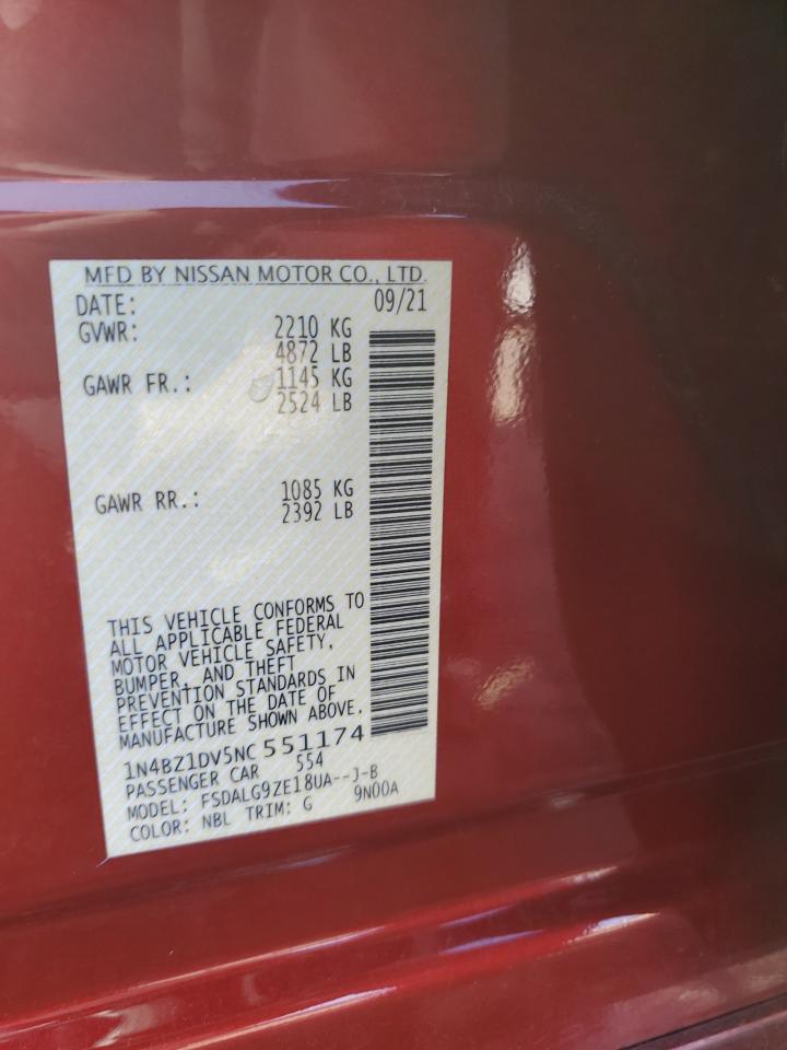 2022 NISSAN LEAF SL PLUS VIN:1N4BZ1DV5NC551174