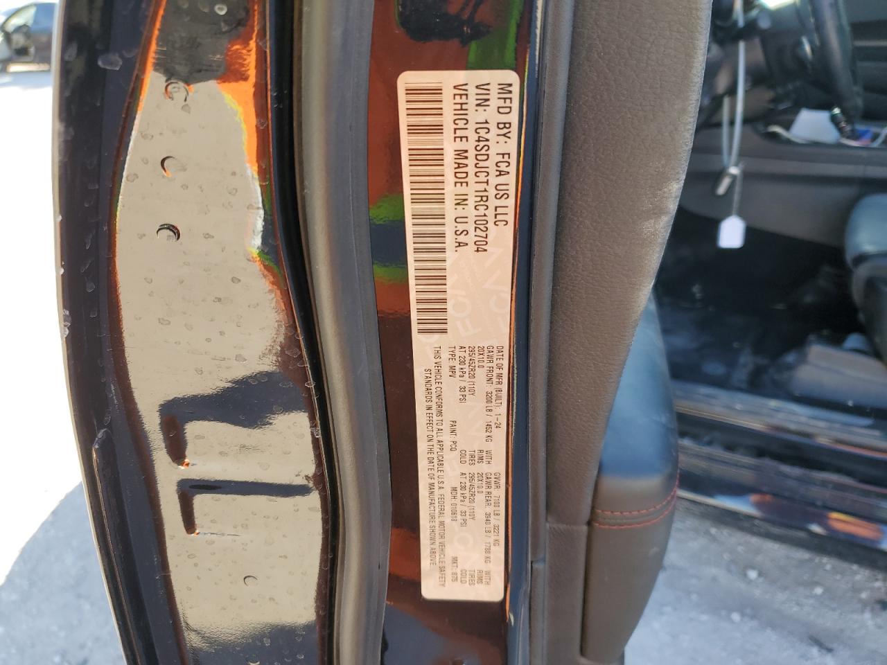 2024 DODGE DURANGO R/T VIN:4T3RWRFV7SU175146