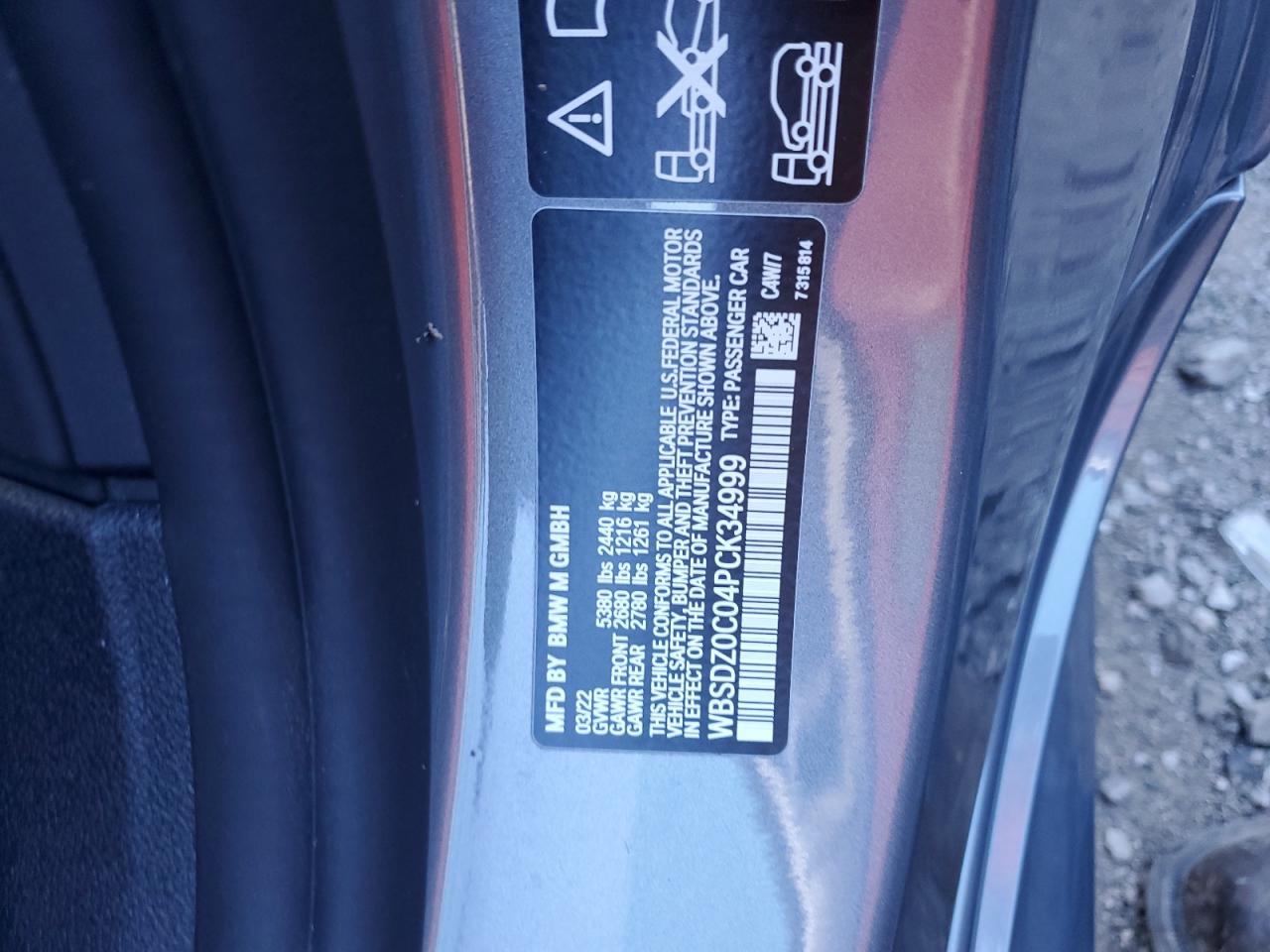 2023 BMW M8 VIN:WBSDZ0C04PCK34999