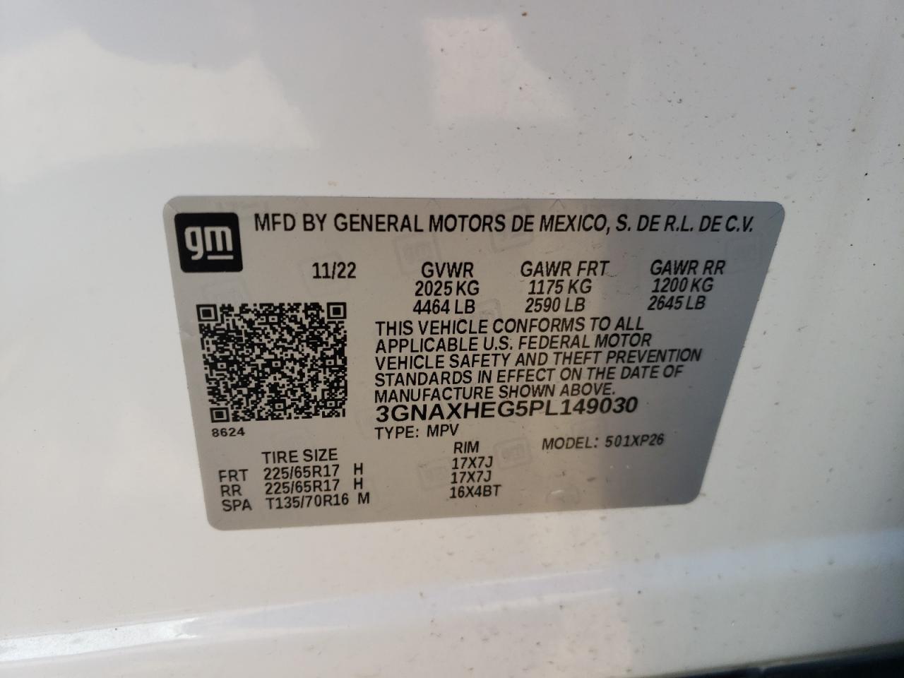 2023 CHEVROLET EQUINOX LS VIN:3GNAXHEG5PL149030