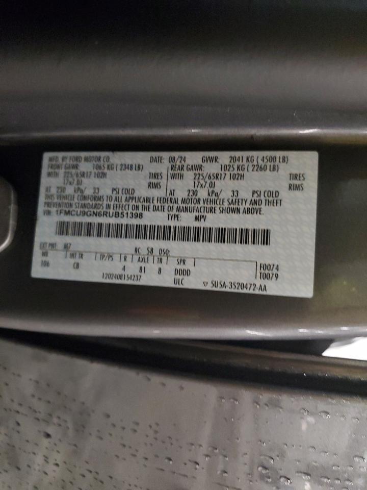 2024 FORD ESCAPE ACTIVE VIN:1FMCU9GN6RUB51398