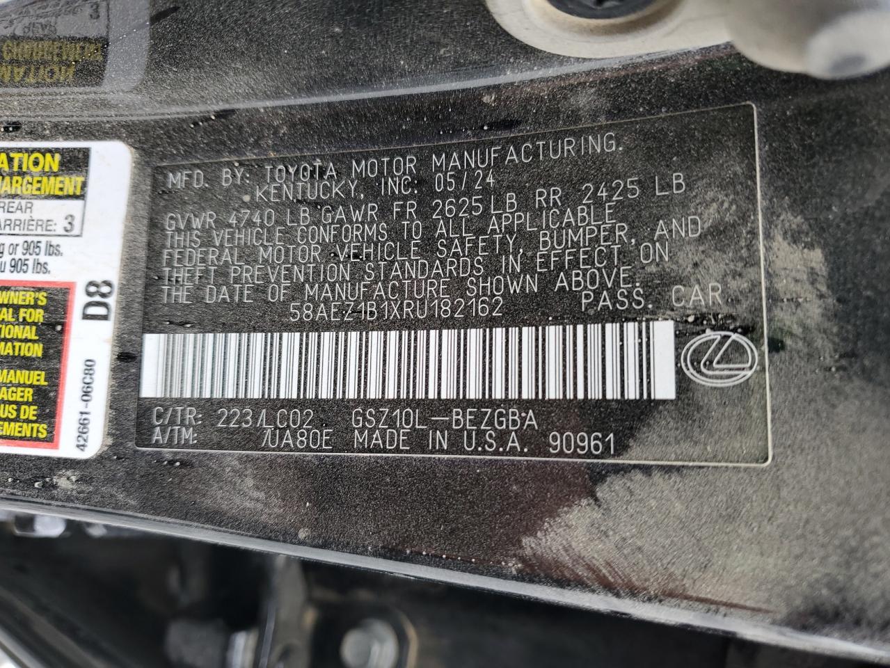 2024 LEXUS ES 350 BASE VIN:58AEZ1B1XRU182162