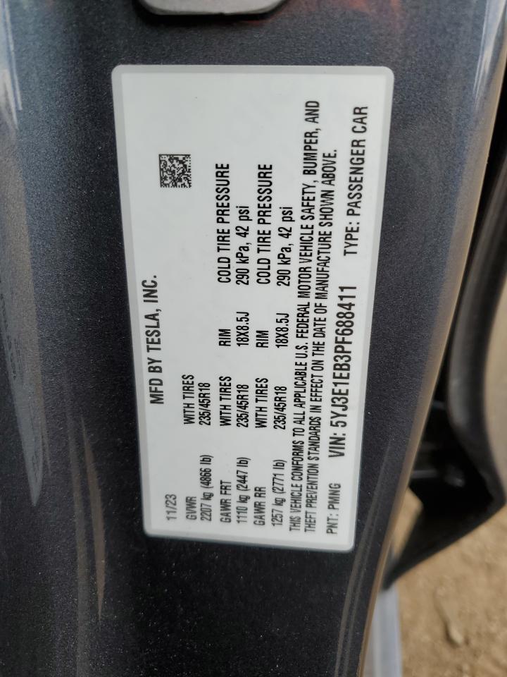 2023 TESLA MODEL 3 VIN:5YJ3E1EB3PF688411
