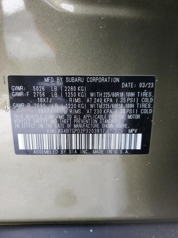 2023 SUBARU OUTBACK TOURING VIN:4S4BTGPD2P3203817