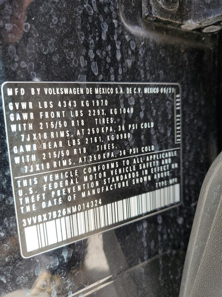 2022 VOLKSWAGEN TAOS SE VIN:3VVRX7B26NM014324