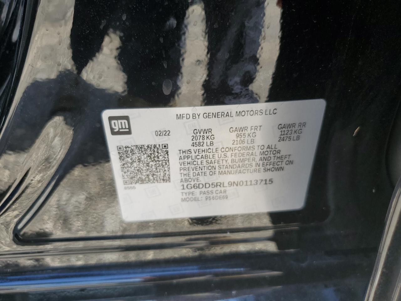 2022 CADILLAC CT4-V VIN:1G6DD5RL9N0113715