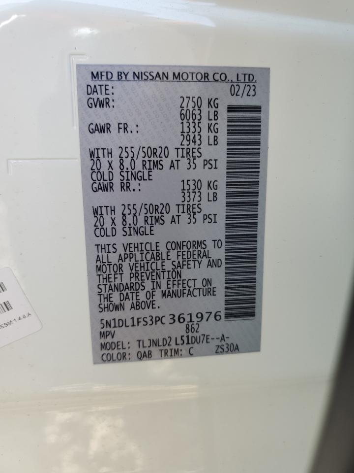 2023 INFINITI QX60 LUXE VIN:5N1DL1FS3PC361976