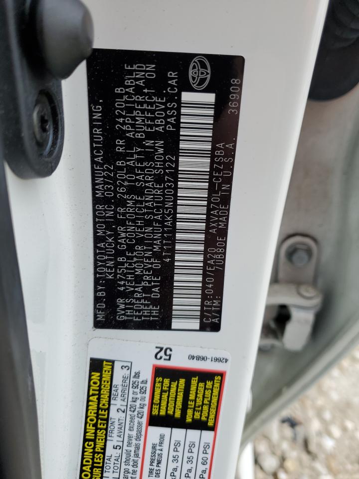 2022 TOYOTA CAMRY SE VIN:1N4AL2AP5CN560337