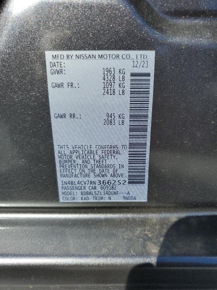 2024 NISSAN ALTIMA SR VIN:1N4BL4CV7RN366252
