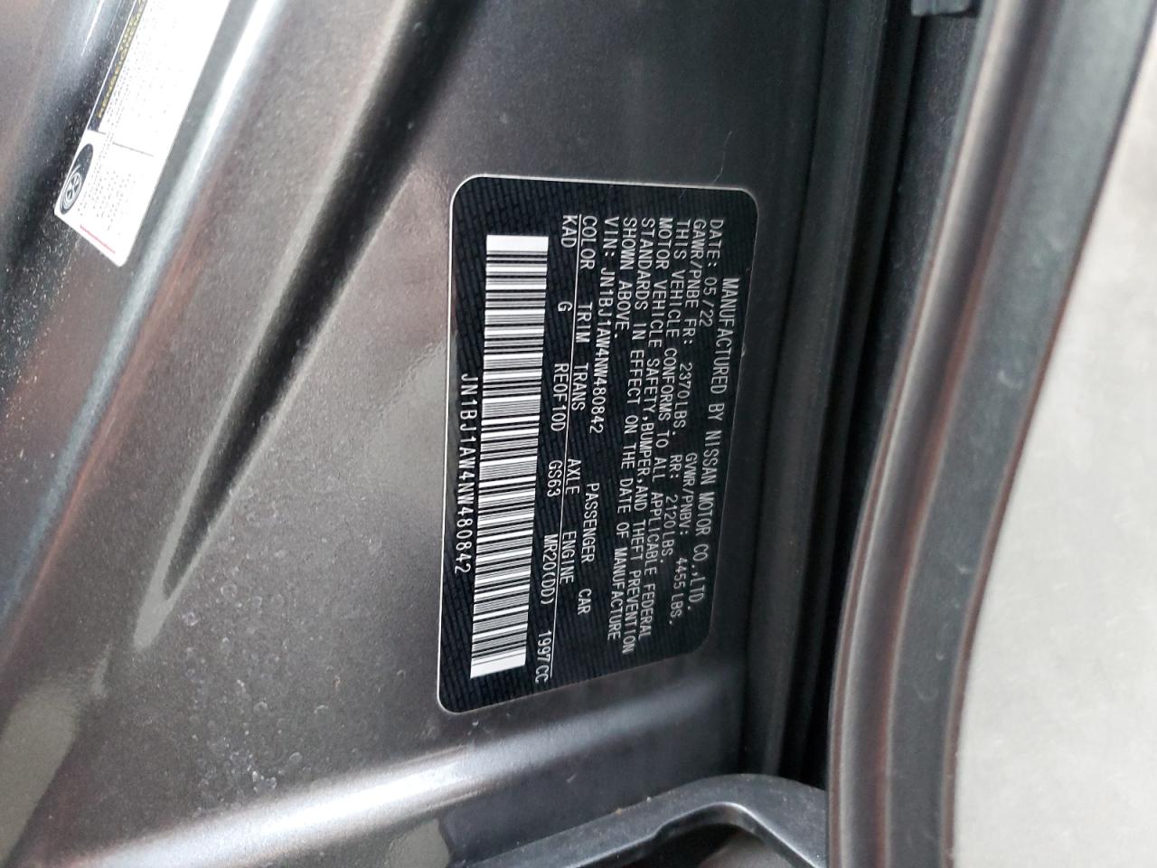 2022 NISSAN ROGUE SPORT S VIN:JN1BJ1AW4NW480842