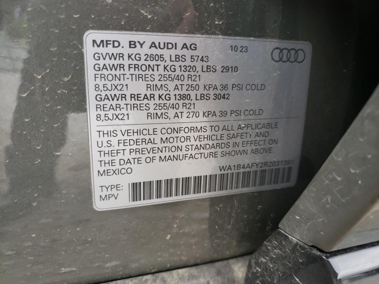 2024 AUDI SQ5 PREMIUM PLUS VIN:WA1B4AFY2R2031391