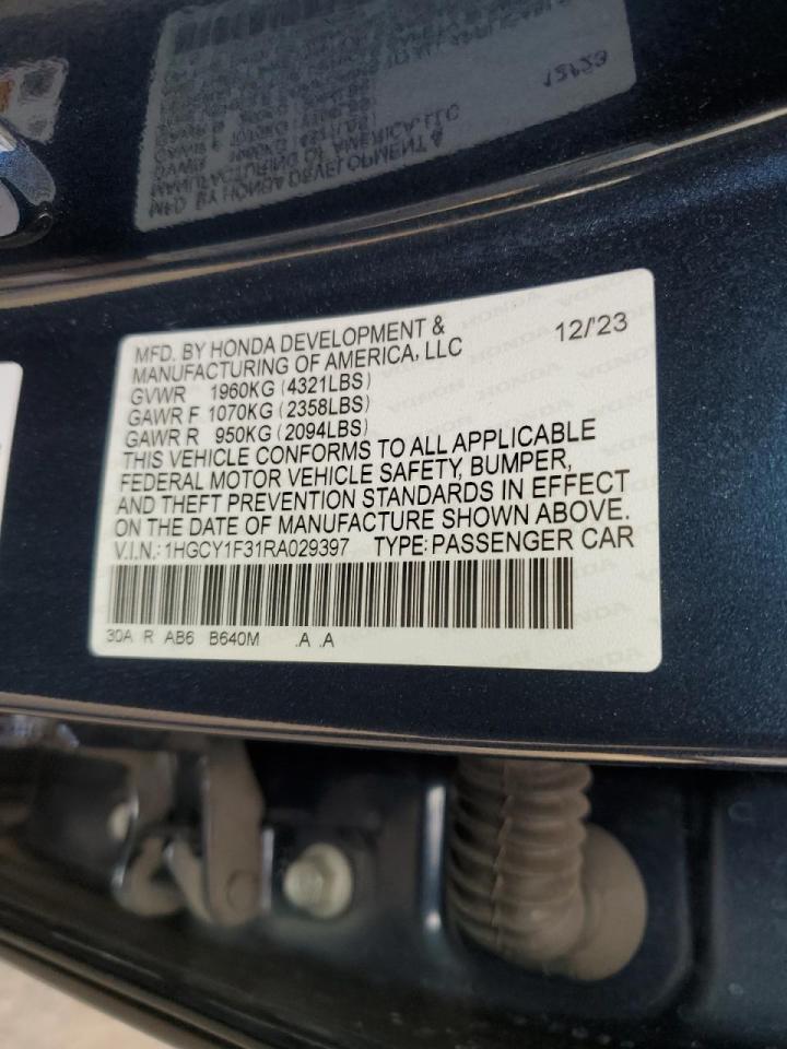 2024 HONDA ACCORD EX VIN:1HGCY1F31RA029397