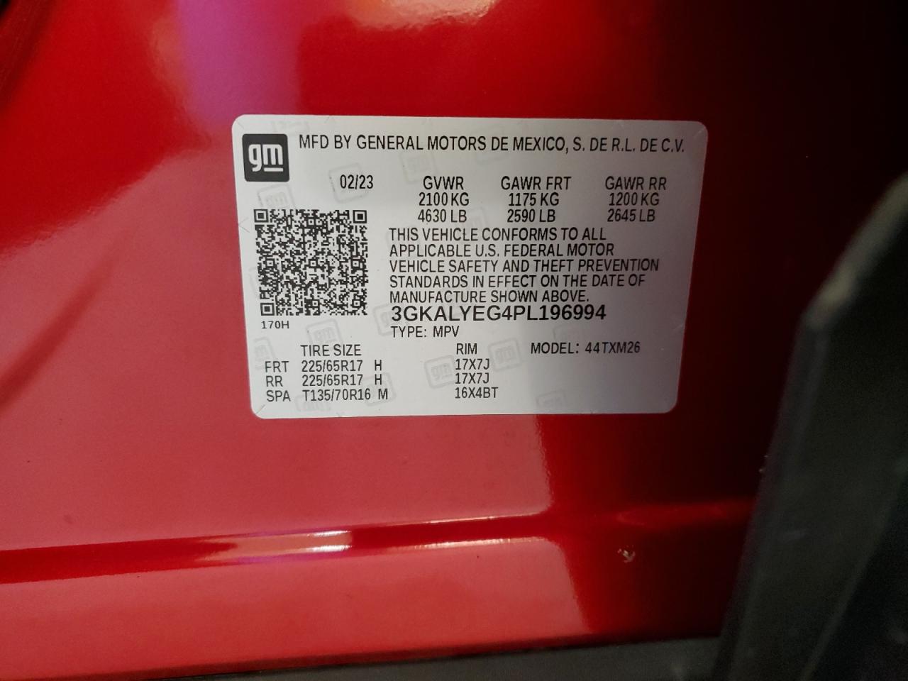 2023 GMC TERRAIN AT4 VIN:3GKALYEG4PL196994