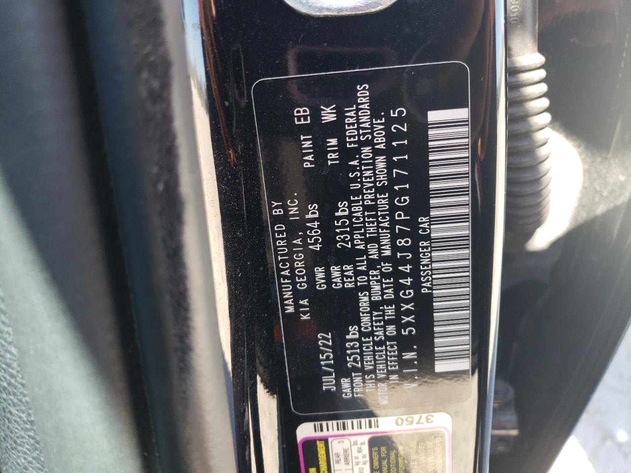 2023 KIA K5 GT VIN:5XXG44J87PG171125