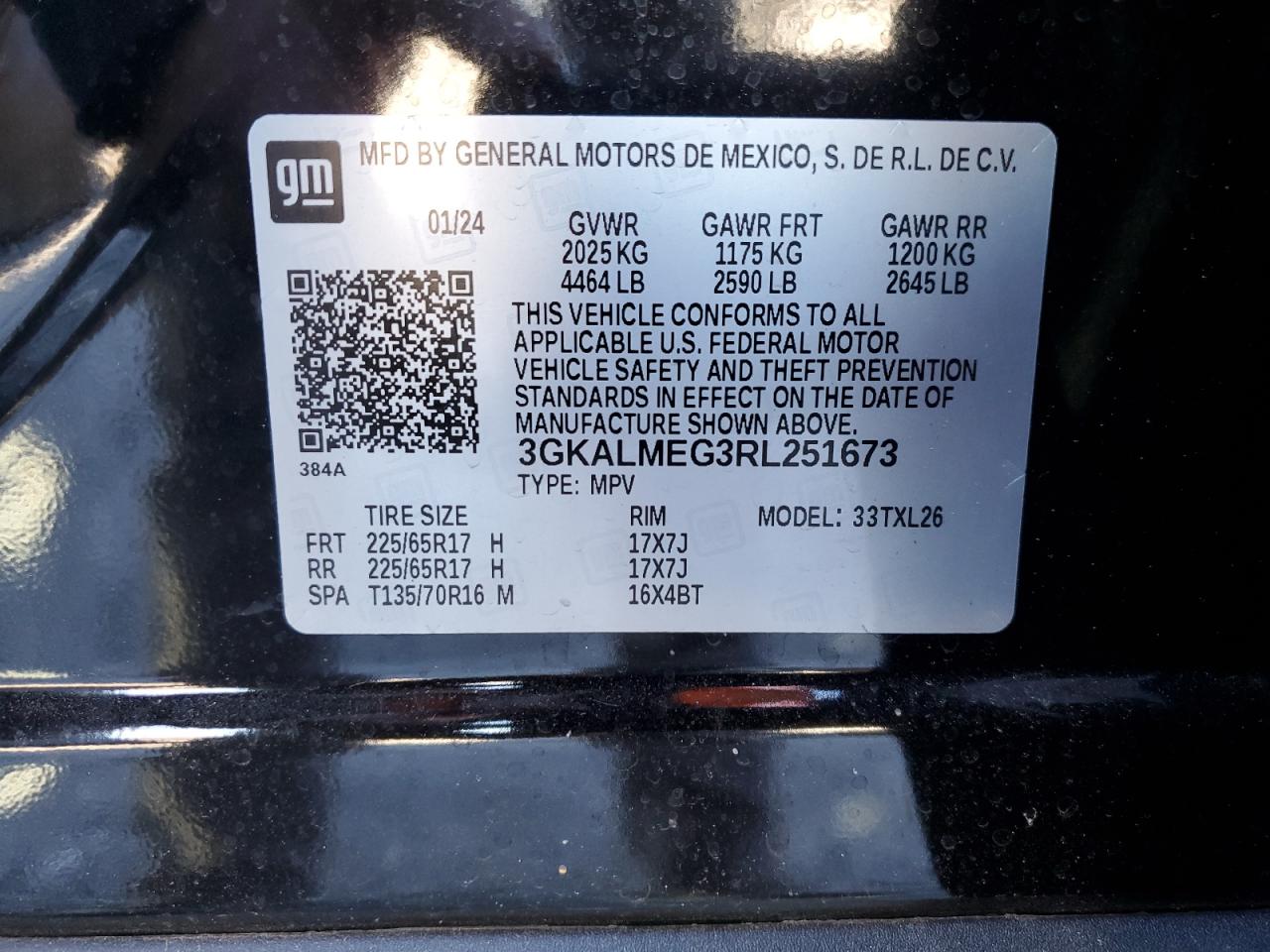2024 GMC TERRAIN SLE VIN:3GKALMEG3RL251673