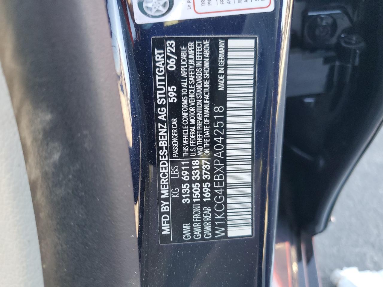 2023 MERCEDES-BENZ EQS SEDAN 580 4MATIC VIN:W1KCG4EBXPA042518