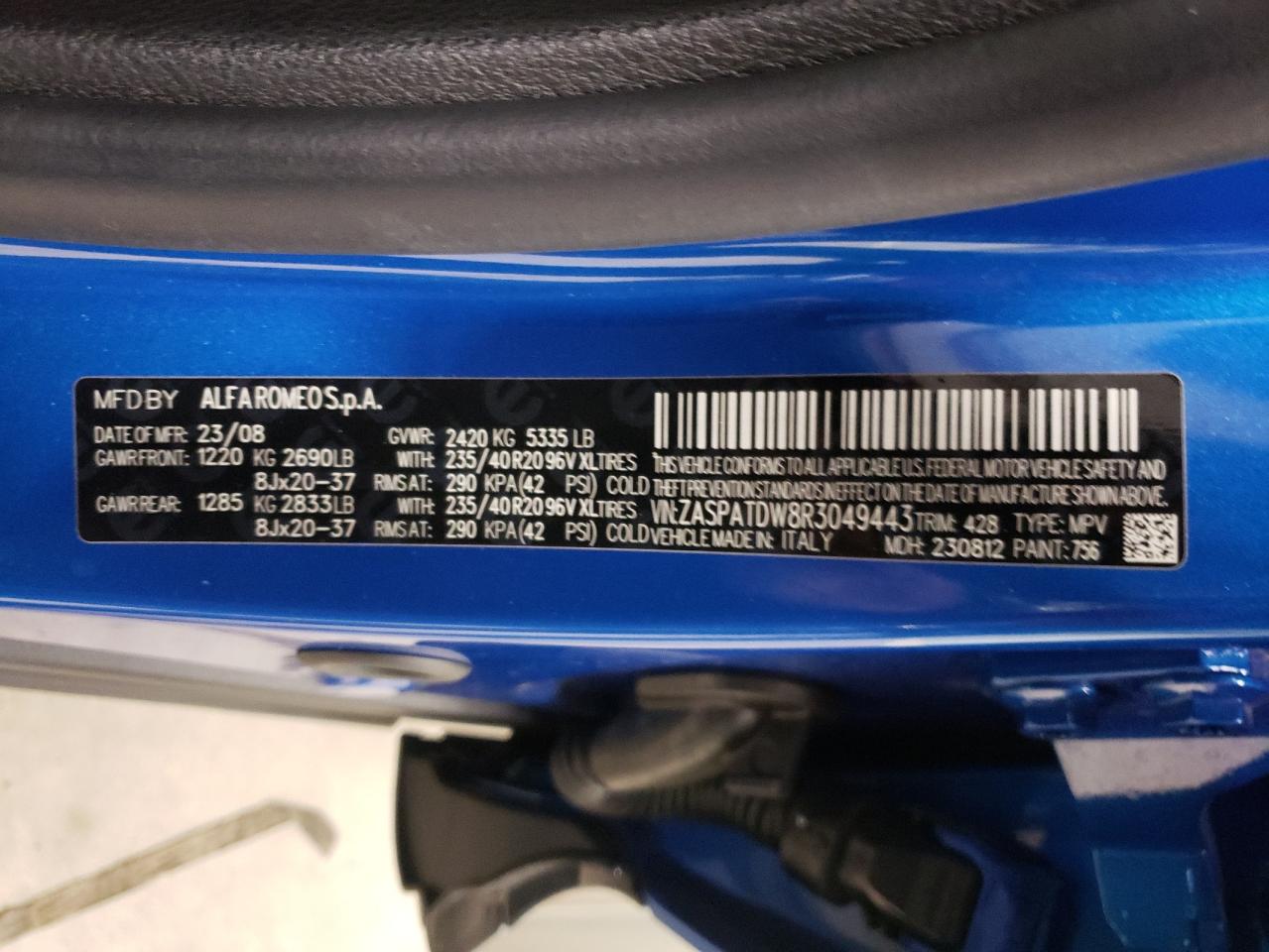 2024 ALFA ROMEO TONALE VELOCE VIN:ZASPATDW8R3049443