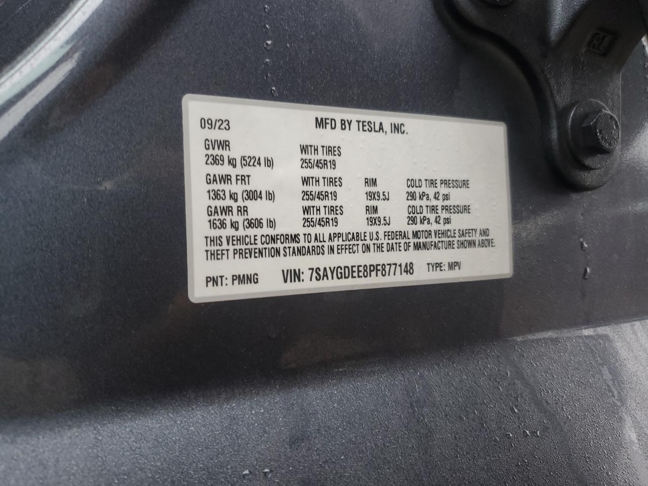 2023 TESLA MODEL Y VIN:7SAYGDEE8PF877148