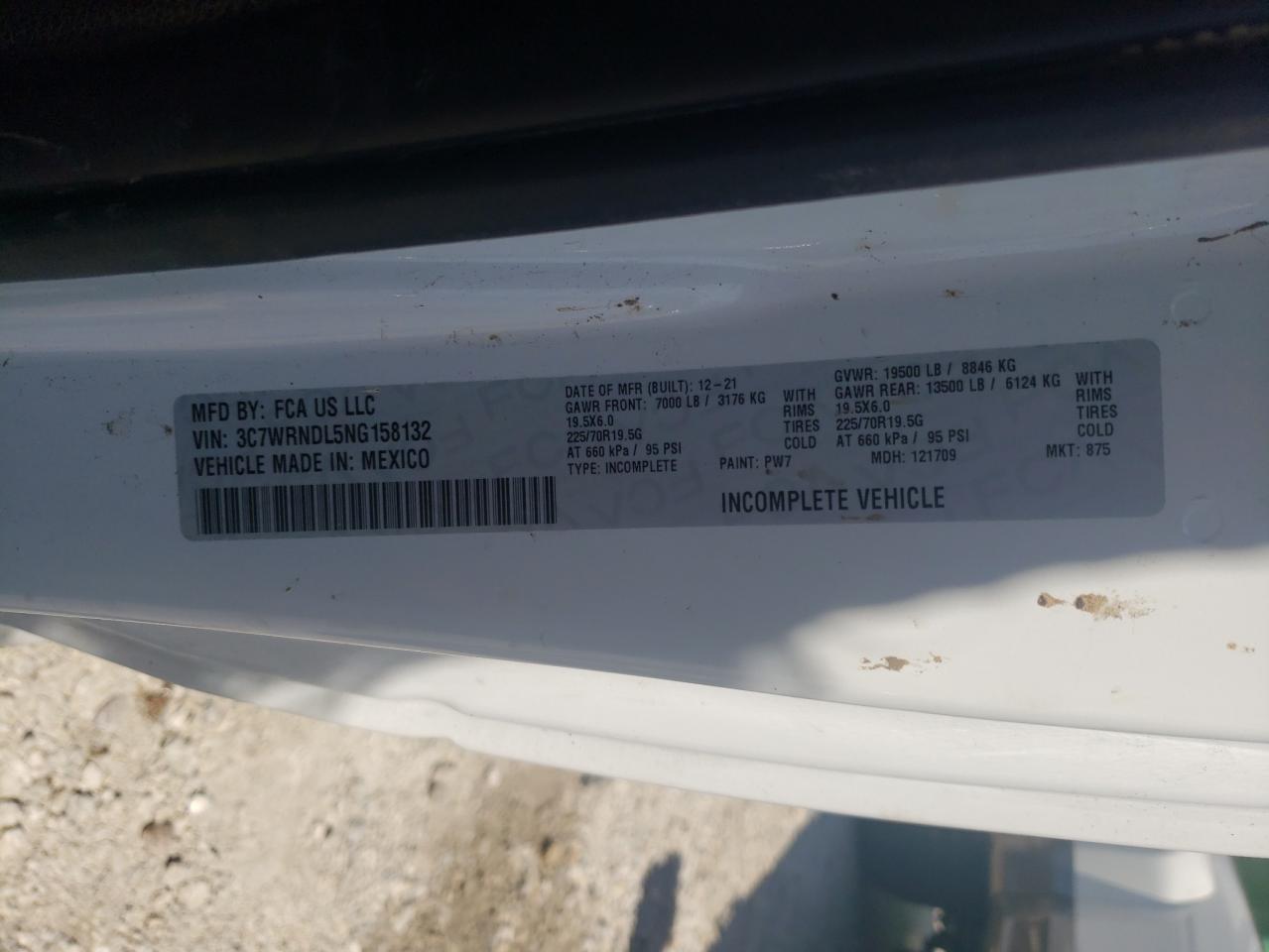 2022 RAM 5500 VIN:3C7WRNDL5NG158132