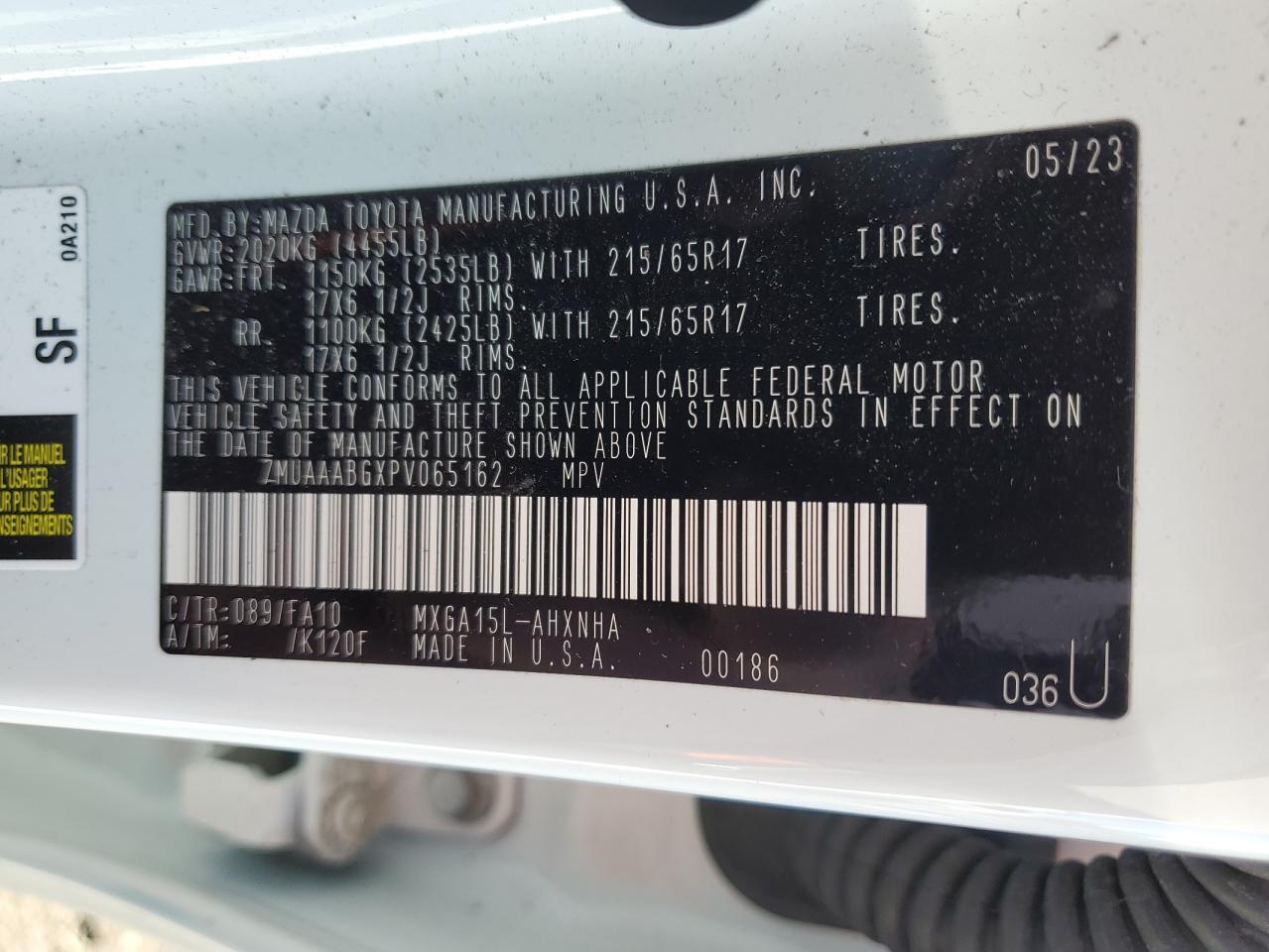 2023 TOYOTA COROLLA CROSS L VIN:7MUAAABGXPV065162