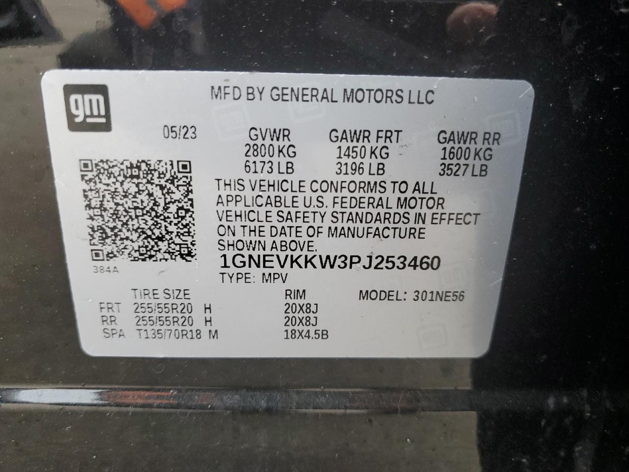 2023 CHEVROLET TRAVERSE PREMIER VIN:1GNEVKKW3PJ253460