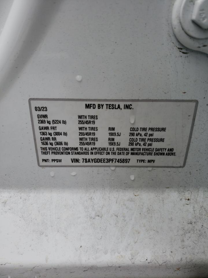 2023 TESLA MODEL Y VIN:7SAYGDEE3PF745897