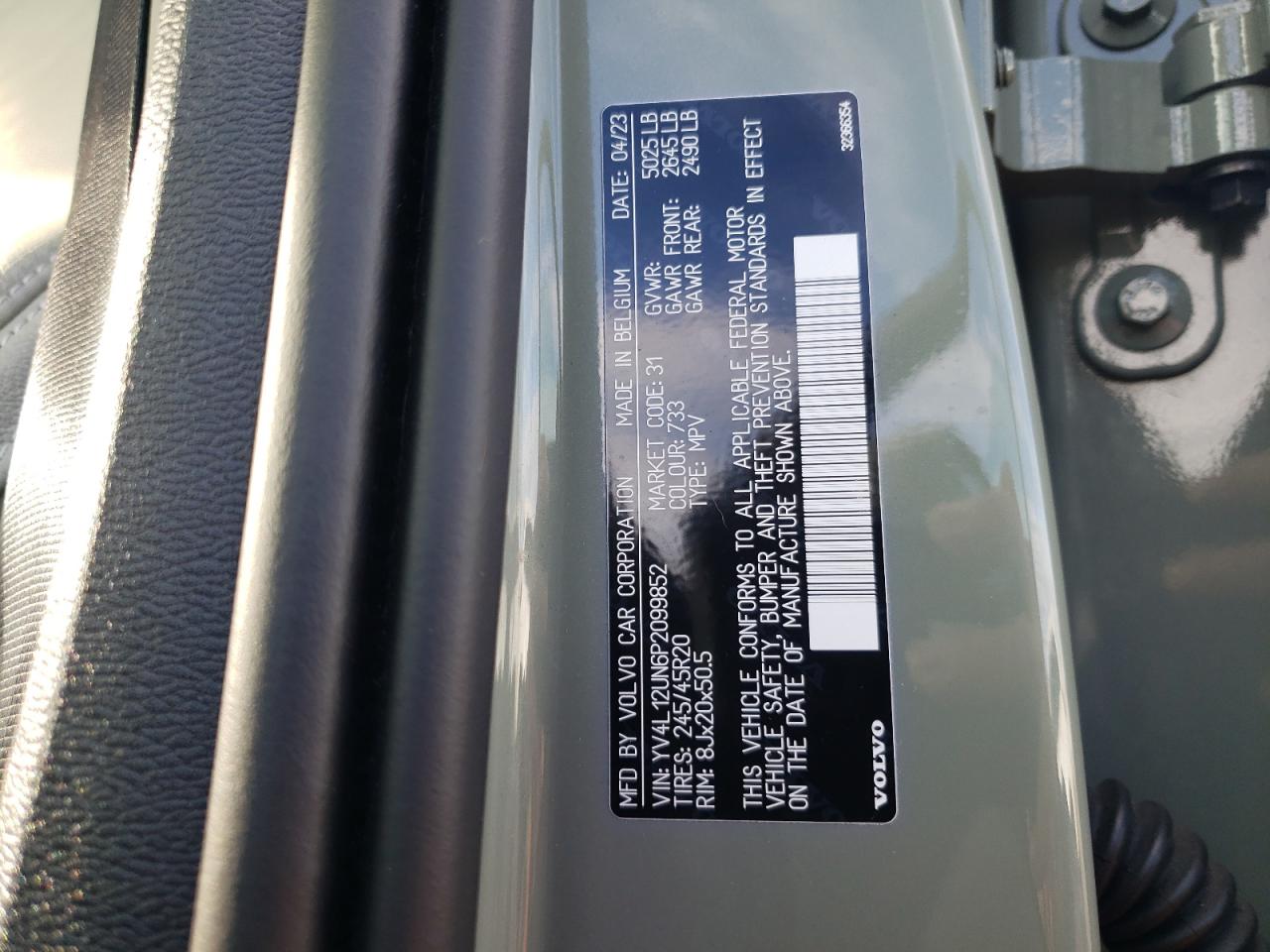 2023 VOLVO XC40 PLUS VIN:YV4L12UN6P2099852