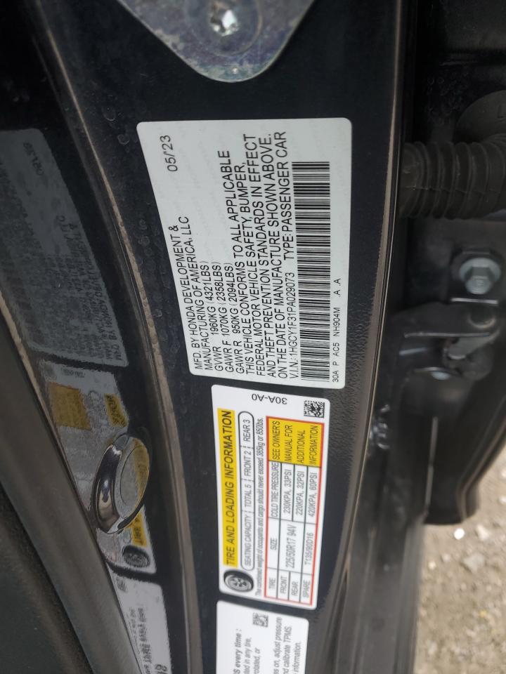 2023 HONDA ACCORD EX VIN:1HGCY1F31PA029073