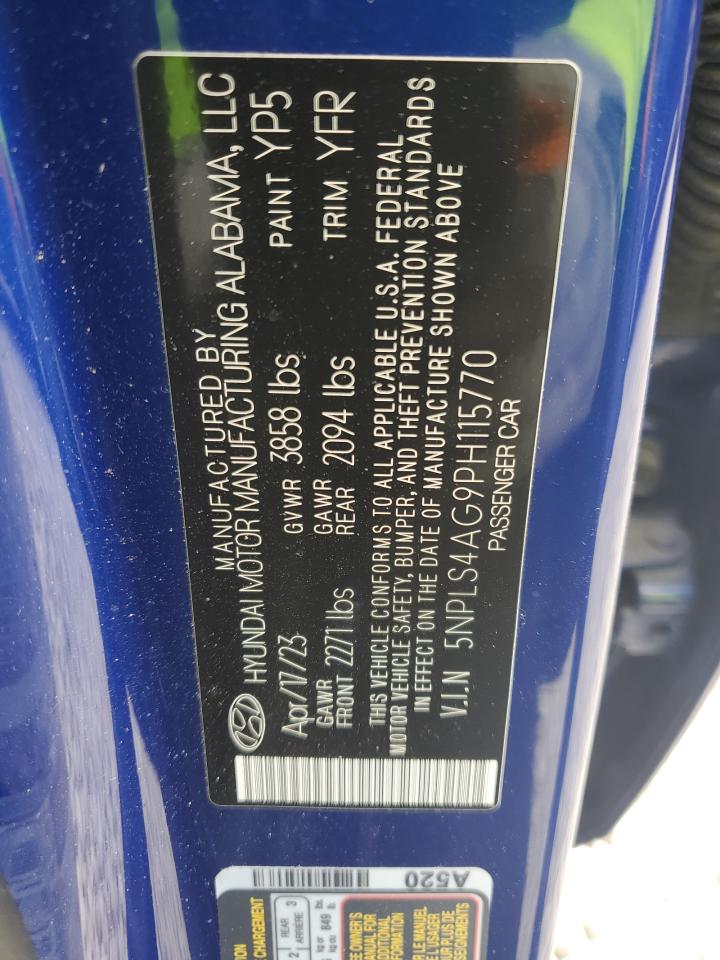 2023 HYUNDAI ELANTRA SEL VIN:5NPLS4AG9PH115770