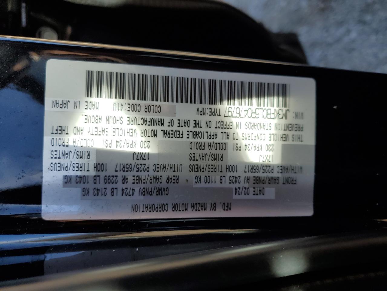 2024 MAZDA CX-5 PREFERRED VIN:JM3KFBCL6R0476797