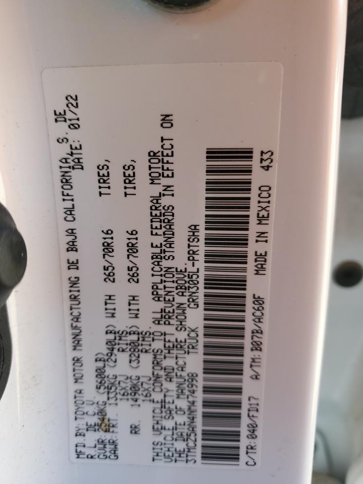 2022 TOYOTA TACOMA DOUBLE CAB VIN:3TMCZ5AN4NM474998