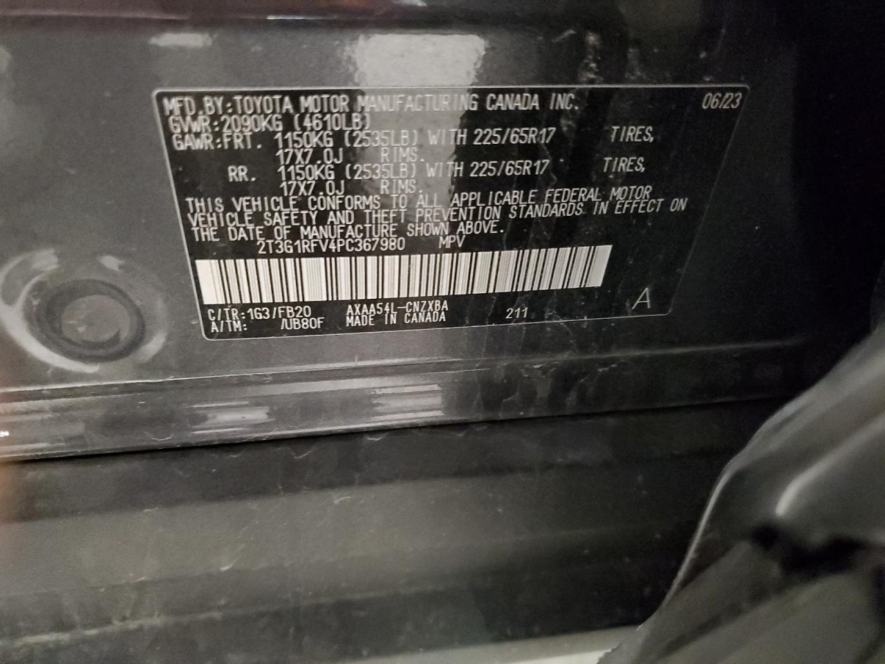 2023 TOYOTA RAV4 LE VIN:2T3G1RFV4PC367980