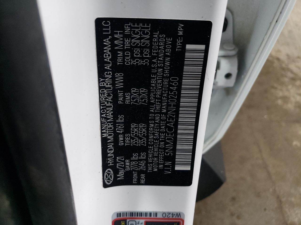 2022 HYUNDAI TUCSON LIMITED VIN:5NMJECAE2NH025460