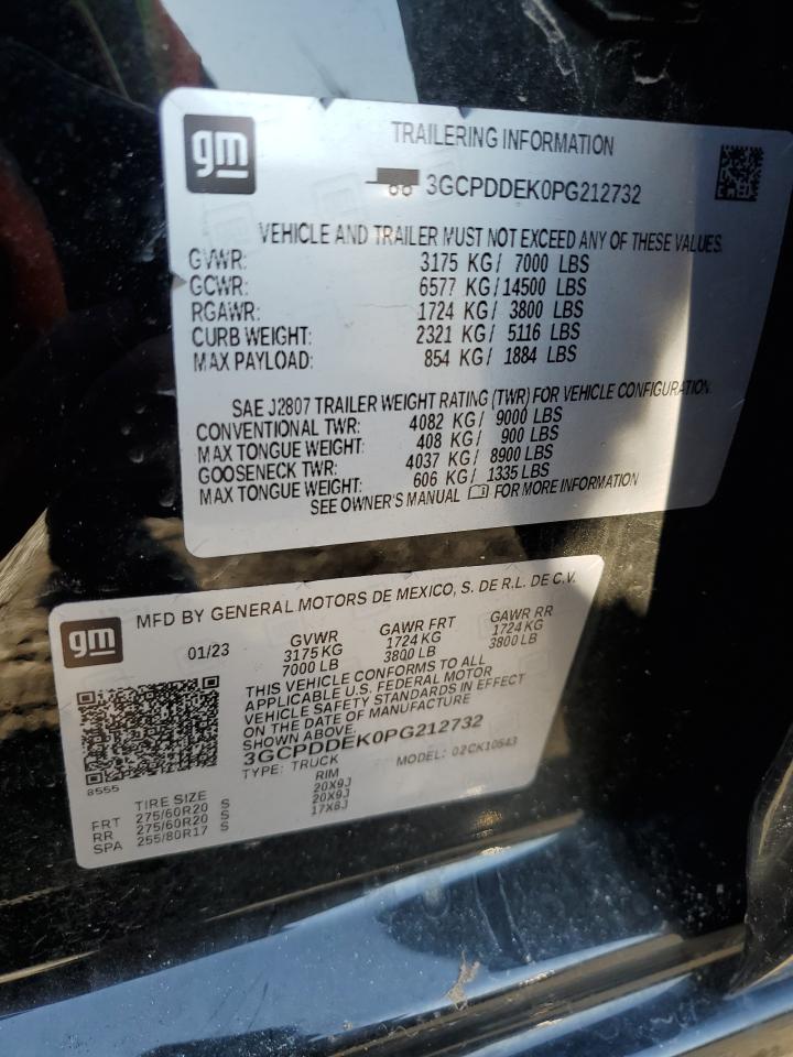 2023 CHEVROLET SILVERADO K1500 LT VIN:3GCPDDEK0PG212732