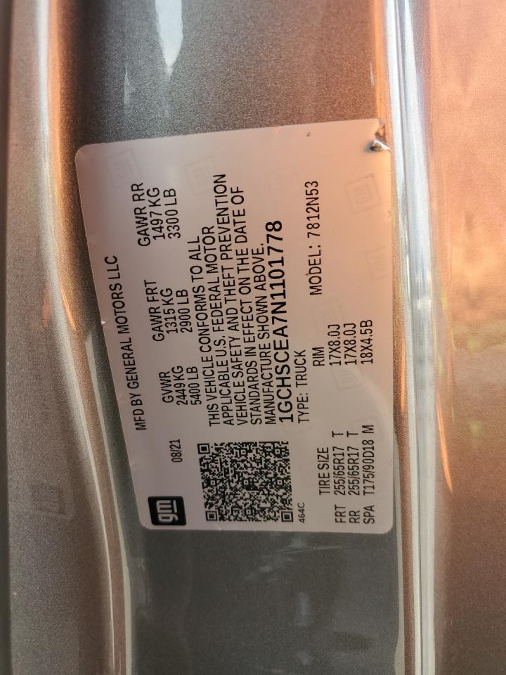 2022 CHEVROLET COLORADO LT VIN:1GCHSCEA7N1101778