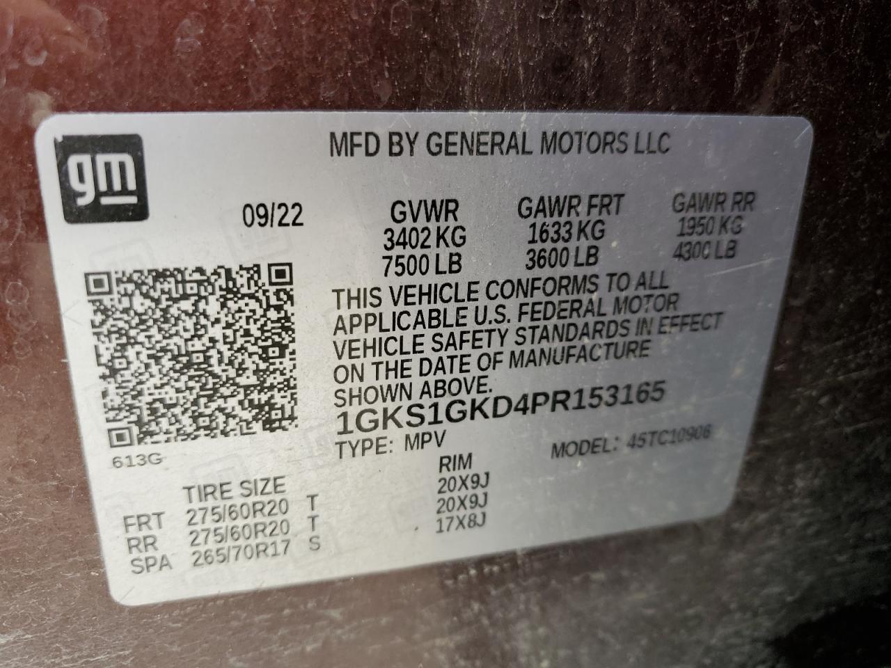 2023 GMC YUKON XL C1500 SLT VIN:1GKS1GKD4PR153165