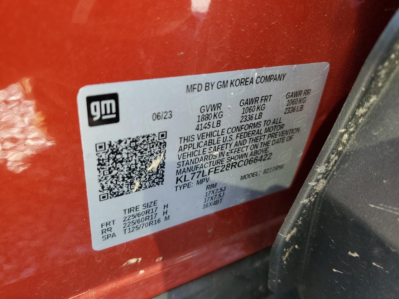 2024 CHEVROLET TRAX LS VIN:KL77LFE28RC066422