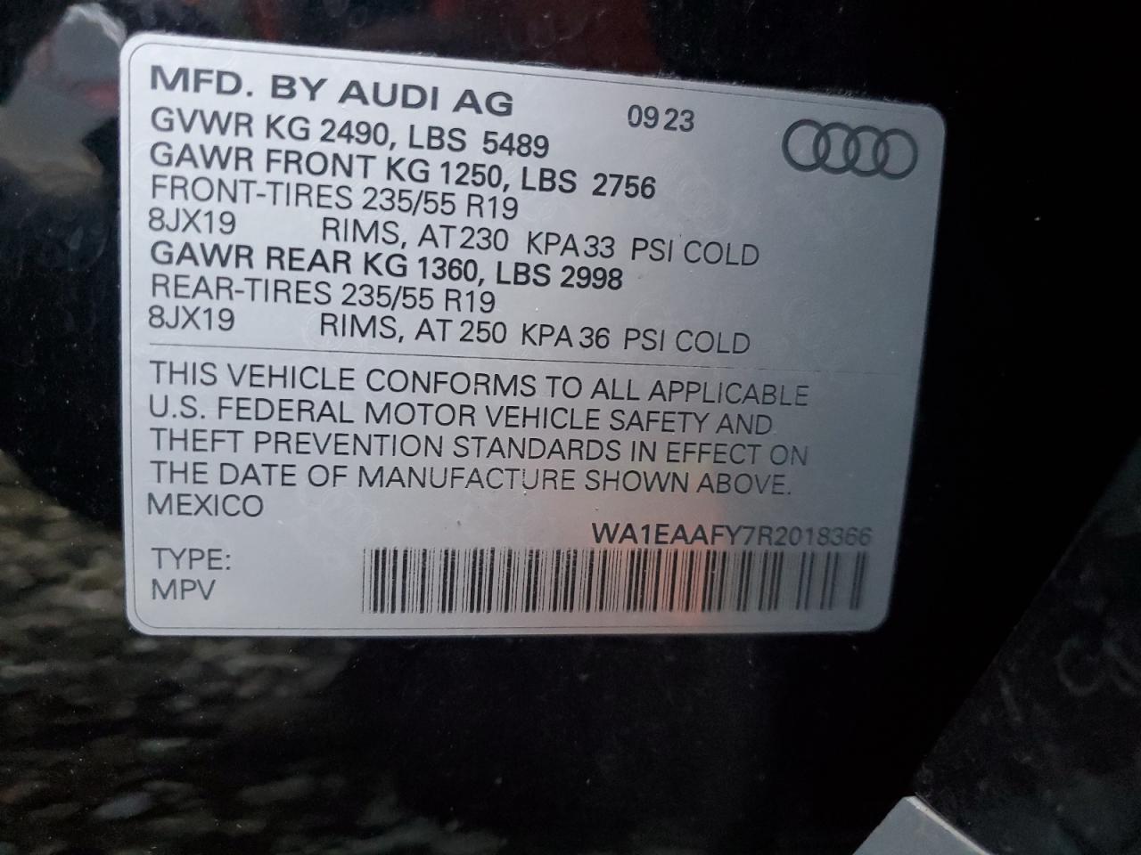 2024 AUDI Q5 PREMIUM PLUS 45 VIN:WA1EAAFY7R2018366