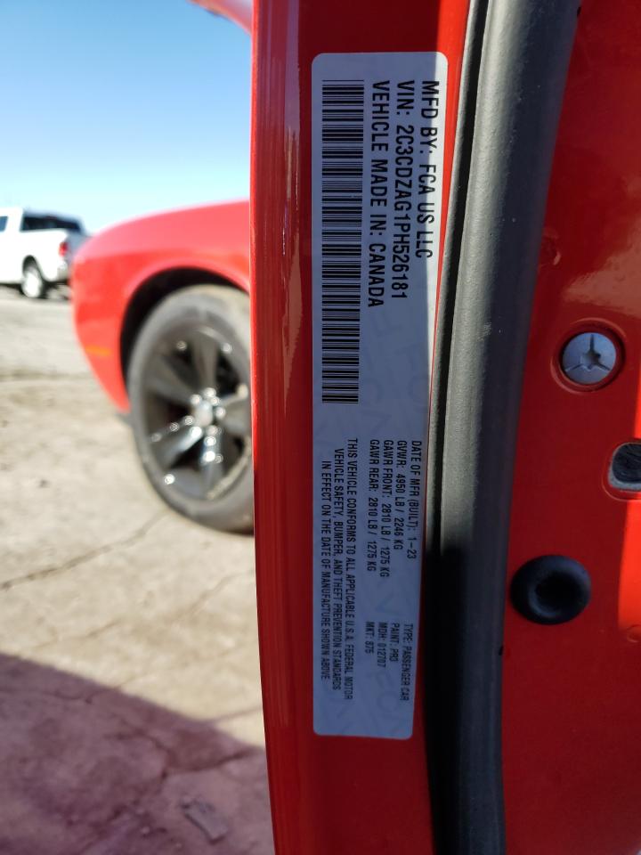 2023 DODGE CHALLENGER SXT VIN:2C3CDZAG1PH526181