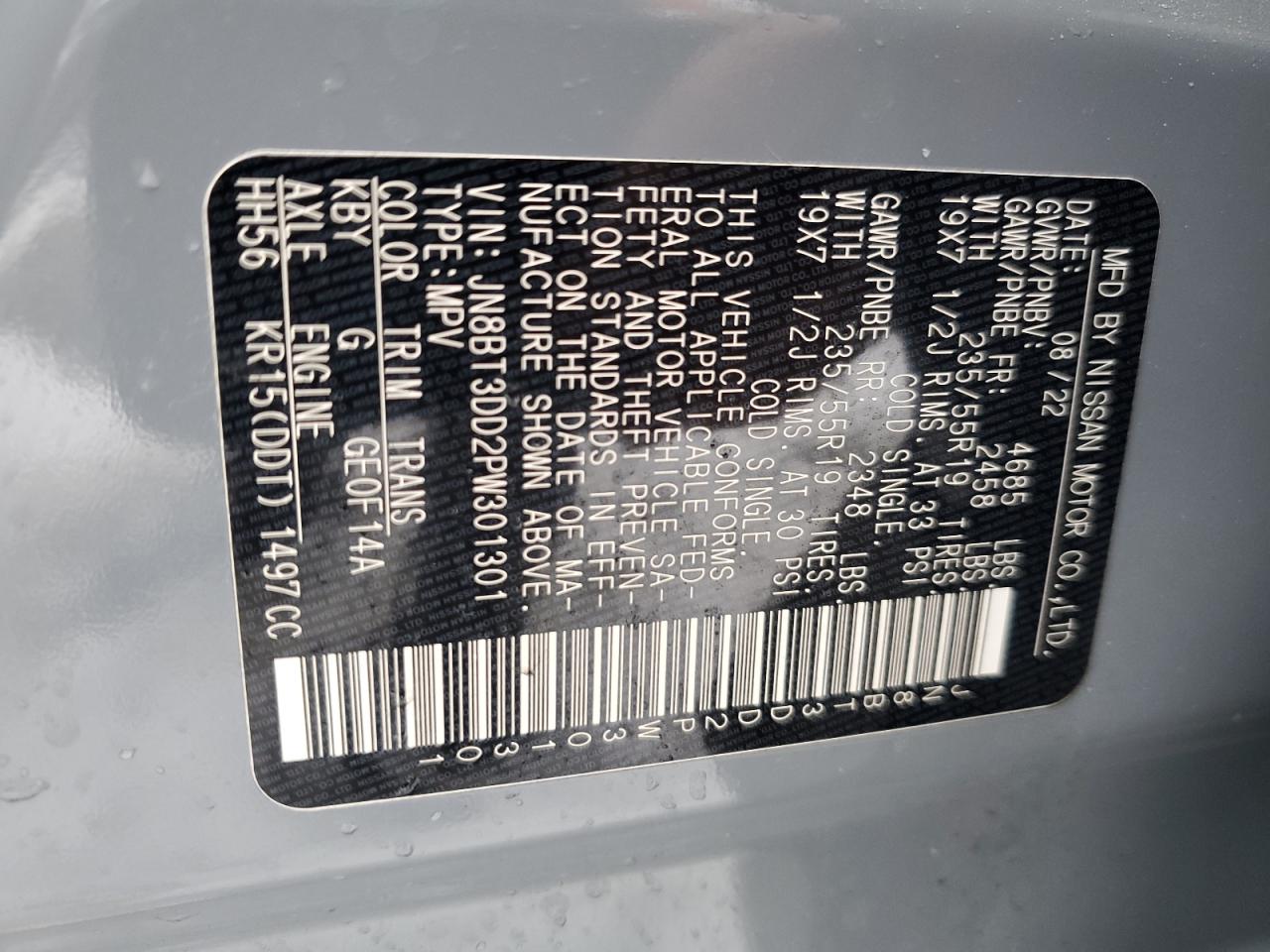 2023 NISSAN ROGUE PLATINUM VIN:JN8BT3DD2PW301301