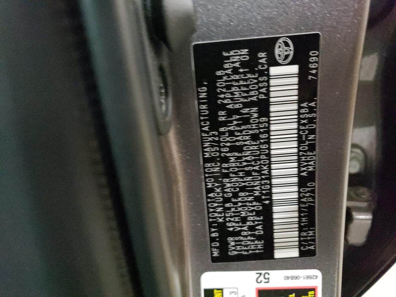 2023 TOYOTA CAMRY SE NIGHT SHADE VIN:4T1G31AK0PU616159