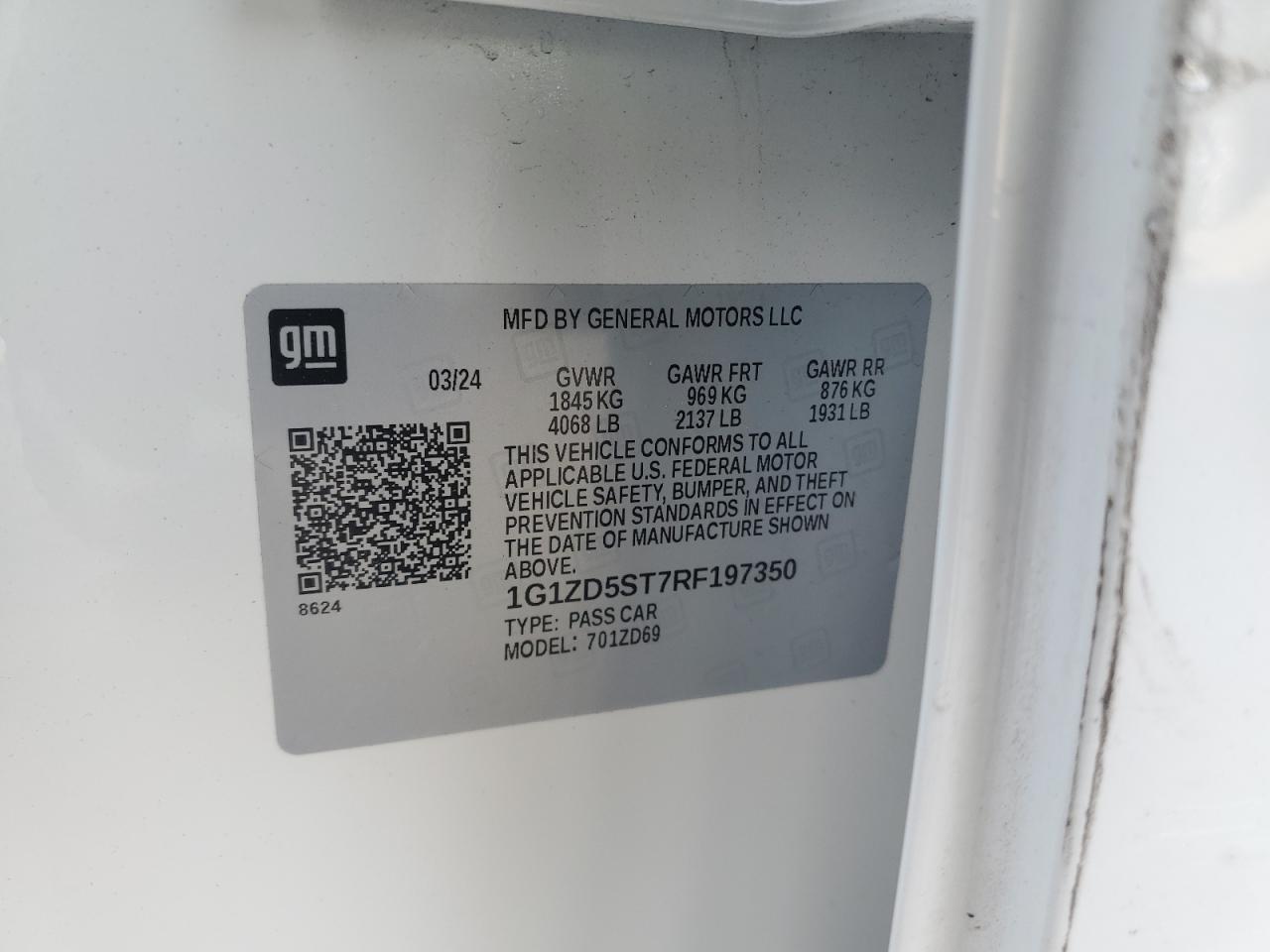 2024 CHEVROLET MALIBU LT VIN:1G1ZD5ST7RF197350