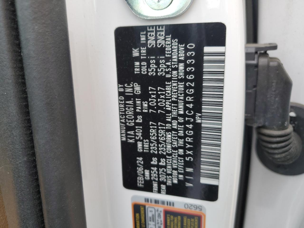 2024 KIA SORENTO LX VIN:5XYRG4JC4RG263330