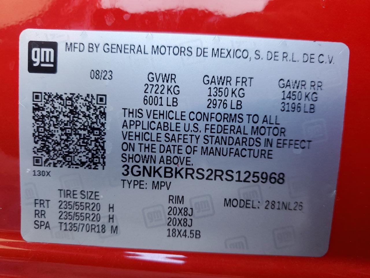 2024 CHEVROLET BLAZER RS VIN:3GNKBKRS2RS125968