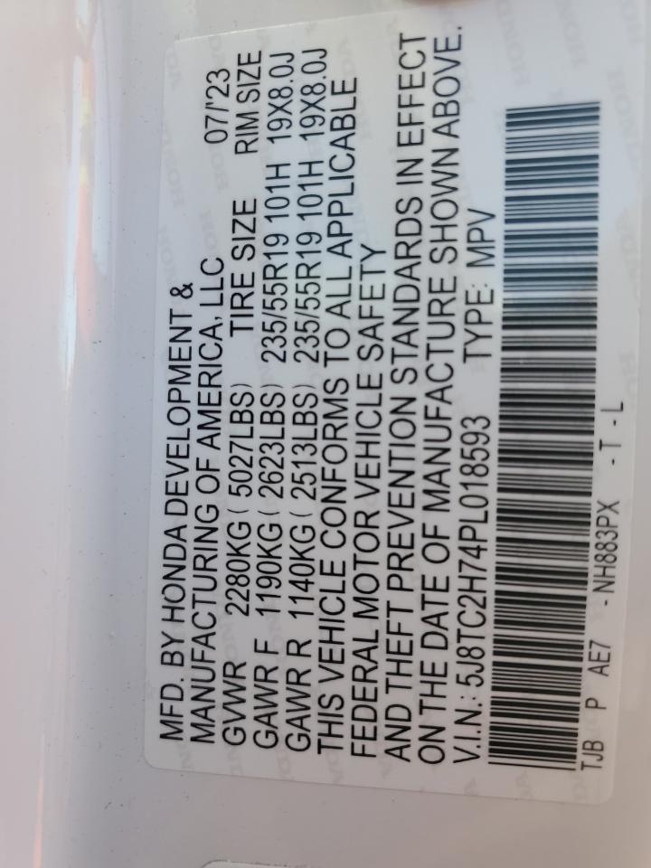 2023 ACURA RDX ADVANCE VIN:5J8TC2H74PL018593