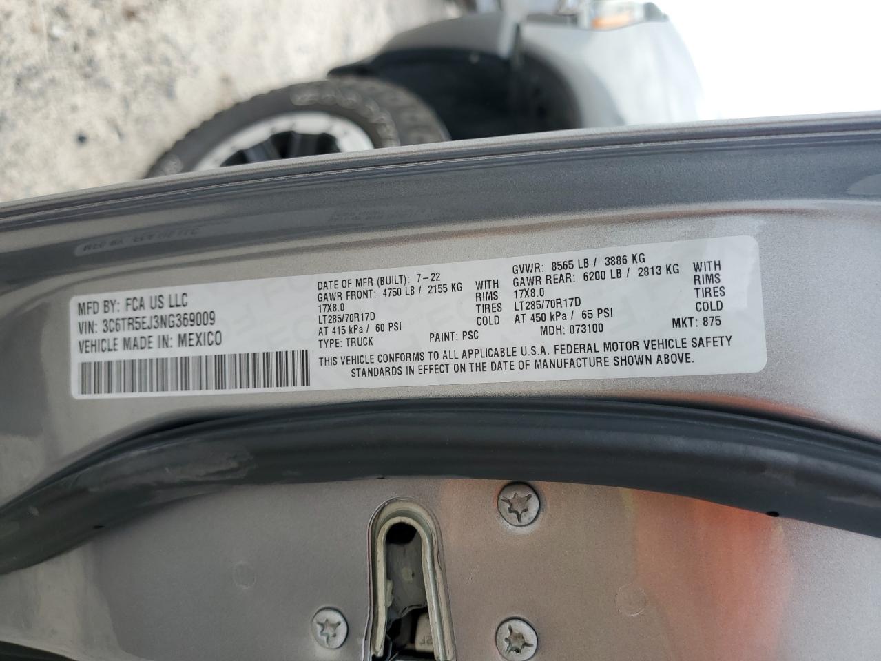 2022 RAM 2500 POWERWAGON VIN:3C6TR5EJ3NG369009